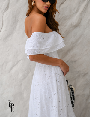 Vestido Longuete Laise Ombro a Ombro Alicia Off White