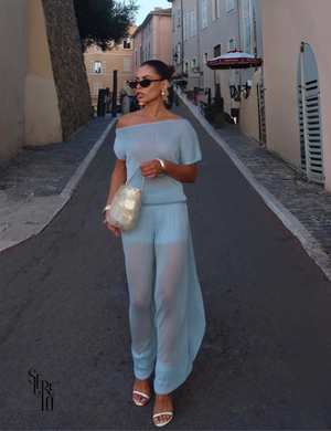 Conjunto Blusa e Calça Tule Pammela Azul Claro