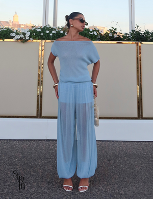 Conjunto Blusa e Calça Tule Pammela Azul Claro