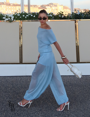 Conjunto Blusa e Calça Tule Pammela Azul Claro