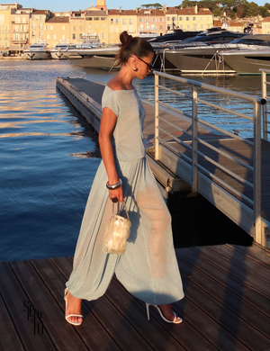 Conjunto Blusa e Calça Tule Pammela Azul Claro