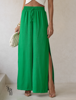 Calça Pantalona com Fenda Lateral Kelly Verde
