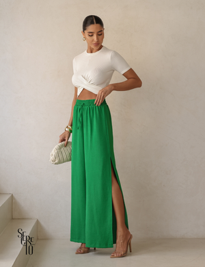 Calça Pantalona com Fenda Lateral Kelly Verde