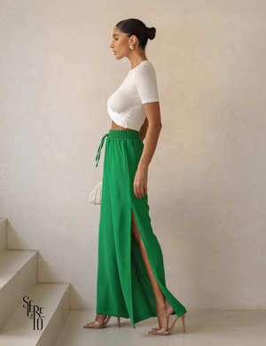 Calça Pantalona com Fenda Lateral Kelly Verde