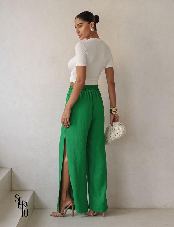 Calça Pantalona com Fenda Lateral Kelly Verde