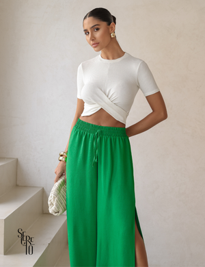 Calça Pantalona com Fenda Lateral Kelly Verde