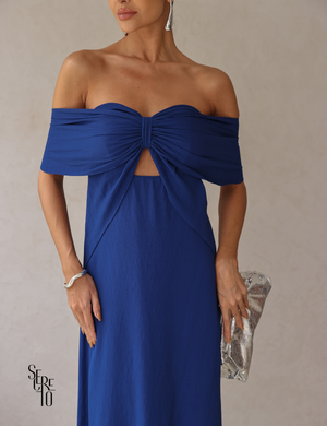 Vestido Longo Ombro a Ombro Ingrid Azul