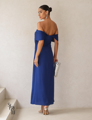 Vestido Longo Ombro a Ombro Ingrid Azul