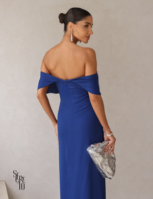 Vestido Longo Ombro a Ombro Ingrid Azul