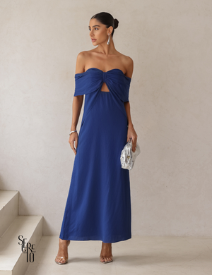 Vestido Longo Ombro a Ombro Ingrid Azul