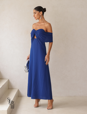 Vestido Longo Ombro a Ombro Ingrid Azul