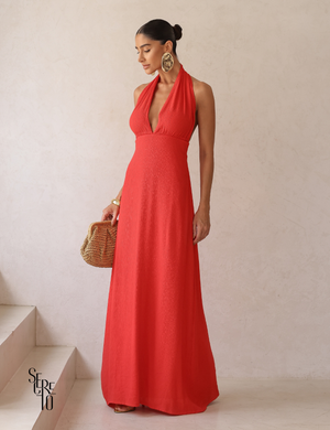 Vestido Longo Halter Neck Costas Abertas Celia Vermelho