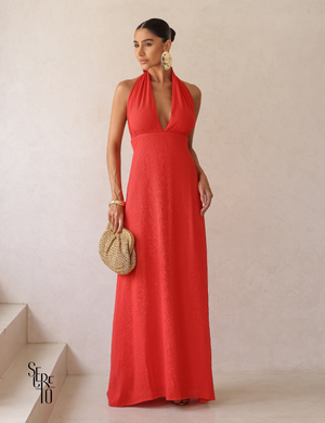 Vestido Longo Halter Neck Costas Abertas Celia Vermelho