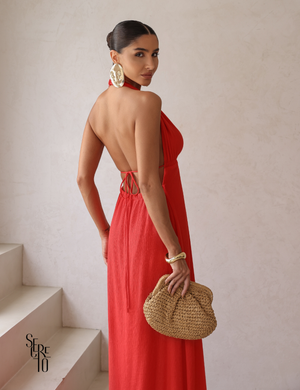 Vestido Longo Halter Neck Costas Abertas Celia Vermelho