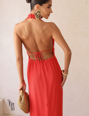 Vestido Longo Halter Neck Costas Abertas Celia Vermelho