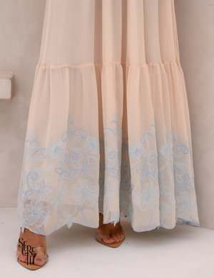 Vestido Longo Bordado Laço Costas Lariza Bege