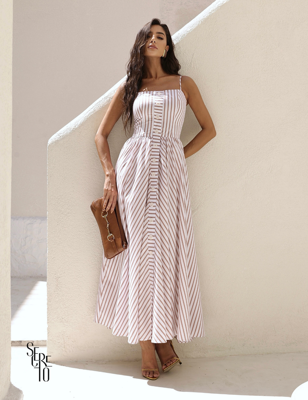 Vestido Longo Listrado Tavata Doce de Leite