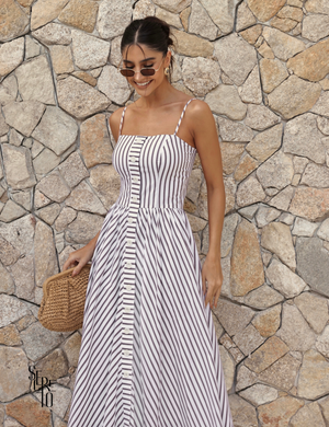 Vestido Longo Listrado Tavata Marrom