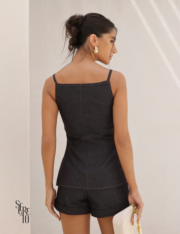 Blusa Jeans Botões Hemily Preto