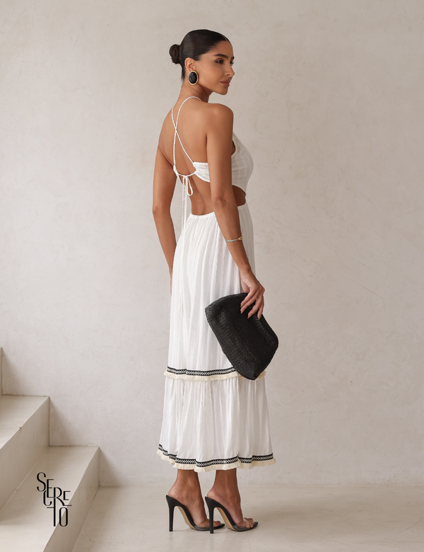 Vestido Midi Halter Recortes Laterais Detalhe Faixa Nila Off White