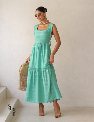 Vestido Midi Decote Quadrado Laise Naie Verde