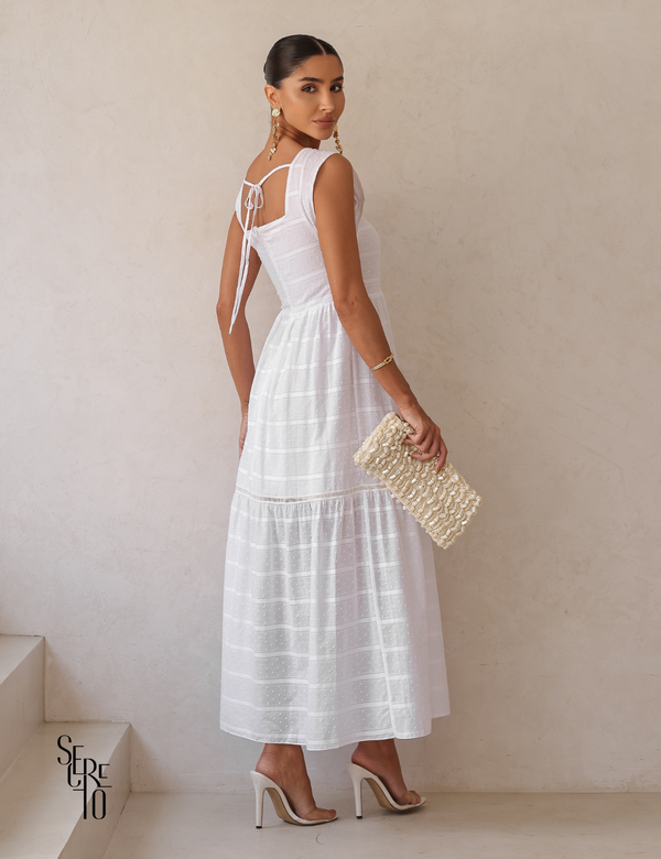 Vestido Midi Decote Quadrado Laise Naie Branco