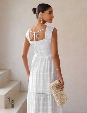 Vestido Midi Decote Quadrado Laise Naie Branco