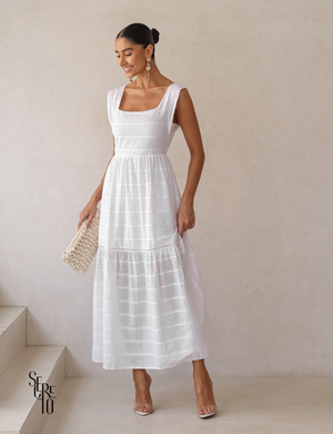 Vestido Midi Decote Quadrado Laise Naie Branco