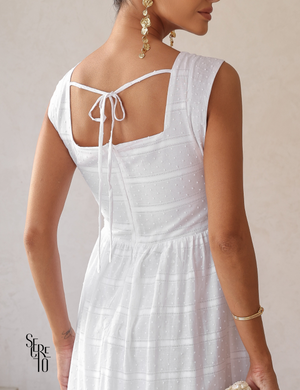 Vestido Midi Decote Quadrado Laise Naie Branco