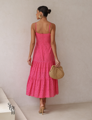Vestido Midi Laise Bordada Alças Finas Maysa Rosa
