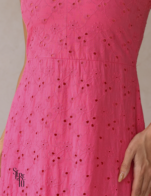 Vestido Midi Laise Bordada Alças Finas Maysa Rosa