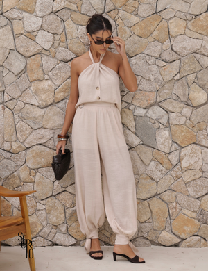 Conjunto Blusa e Calça Visco Veve Areia