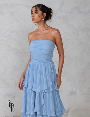 Vestido Longo TQC Plissado Camadas Lilla Azul Serenity