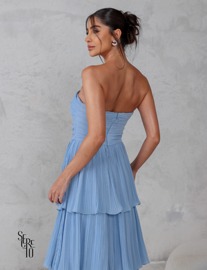 Vestido Longo TQC Plissado Camadas Lilla Azul Serenity