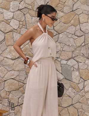 Conjunto Blusa e Calça Visco Veve Areia