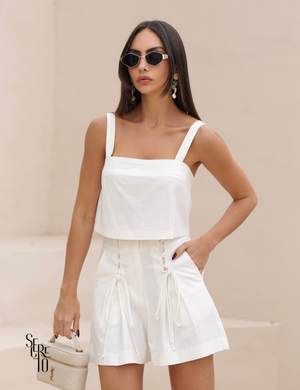 Conjunto Cropped e Short Linho Lari Branco