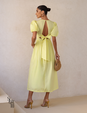 Vestido Midi Laço nas Costas e Manga Bufante Raphaela Amarelo