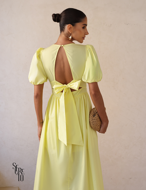 Vestido Midi Laço nas Costas e Manga Bufante Raphaela Amarelo