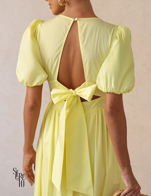 Vestido Midi Laço nas Costas e Manga Bufante Raphaela Amarelo