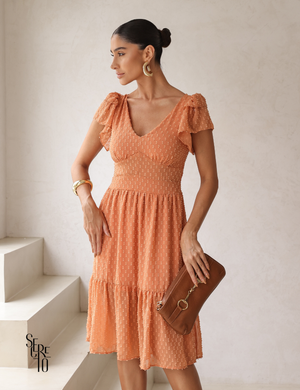 Vestido Midi Texturizado com Babados Tania Pêssego