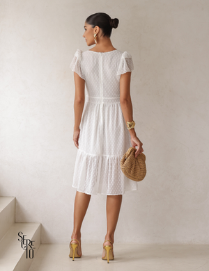 Vestido Midi Texturizado com Babados Tania Branco
