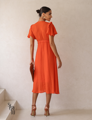 Vestido Midi com Amarração e Babados Pamela Coral