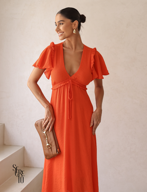 Vestido Midi com Amarração e Babados Pamela Coral