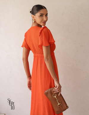 Vestido Midi com Amarração e Babados Pamela Coral