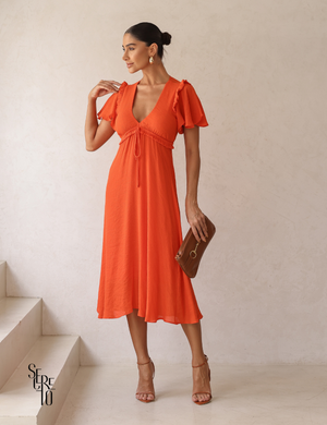 Vestido Midi com Amarração e Babados Pamela Coral