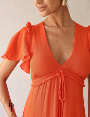 Vestido Midi com Amarração e Babados Pamela Coral