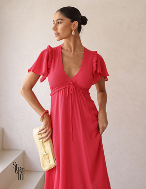 Vestido Midi com Amarração e Babados Pamela Pink