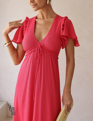 Vestido Midi com Amarração e Babados Pamela Pink