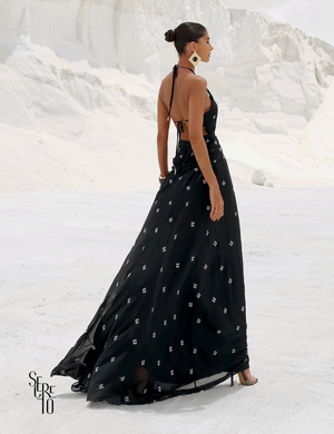 Vestido Longo Bordado Sofia Preto