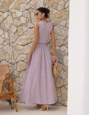 Conjunto Blusa e Saia Listrado Mila Café